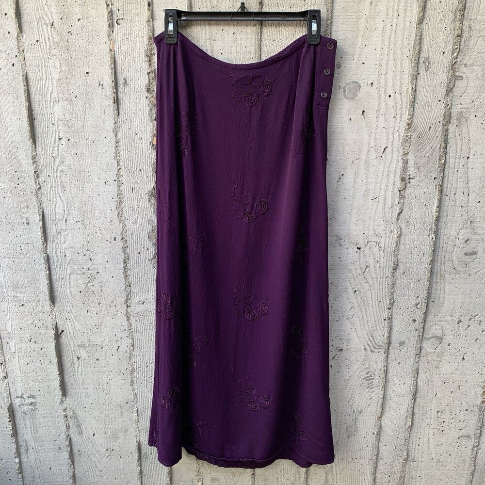 Johnny Was Deep Purple Maxi Skirt with Embroidered Floral Detail